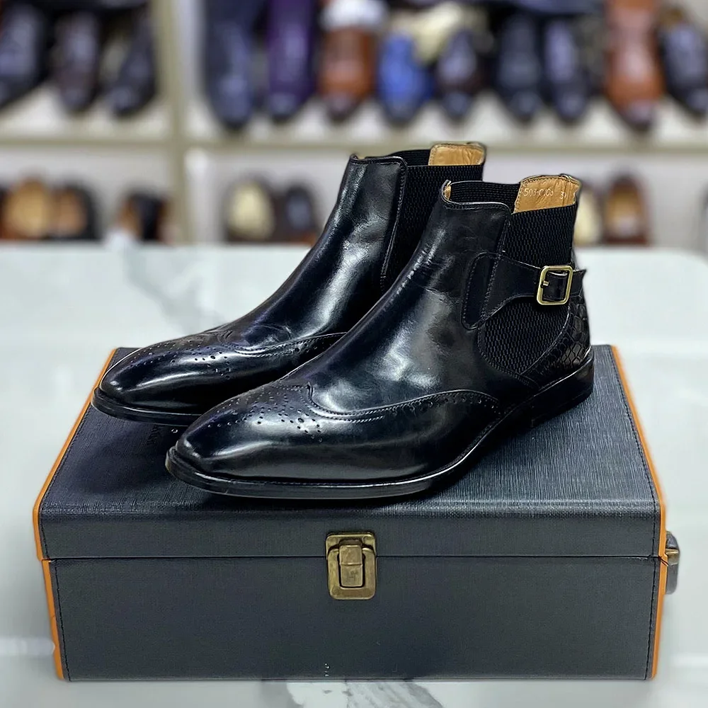남성용 진짜 암소 가죽 앵클 부츠, 슬립 온 버클 스트 - Men Formal Wear With Boots 리뷰 및 가격