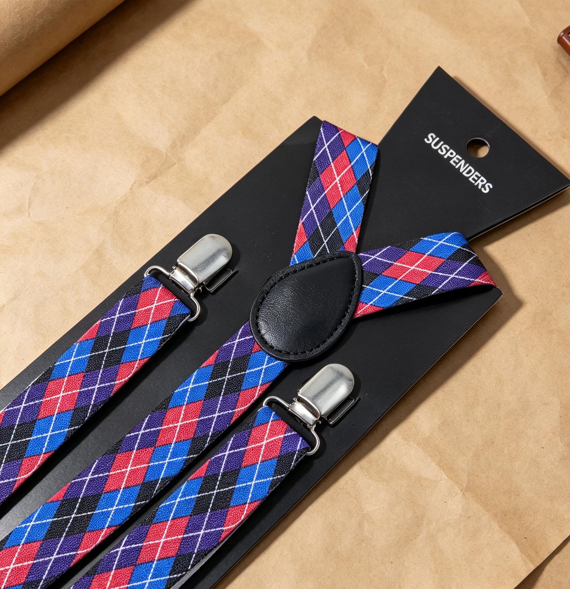 보라색 다이아몬드 패턴의 복고풍 남성용 신축성 있는 서 - Men'S Formal Wear With Suspenders 리뷰 및 가격